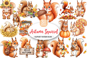 Autumn Squirrel Clipart, an Illustration by Watercolor design