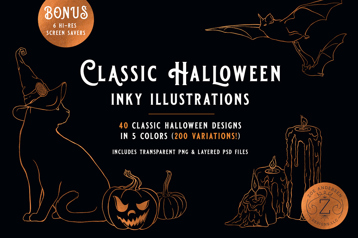 Classic Halloween Inky Illustrations, a Decorative Illustration by The Digital Prop Shop (Photo 1 of 7)
