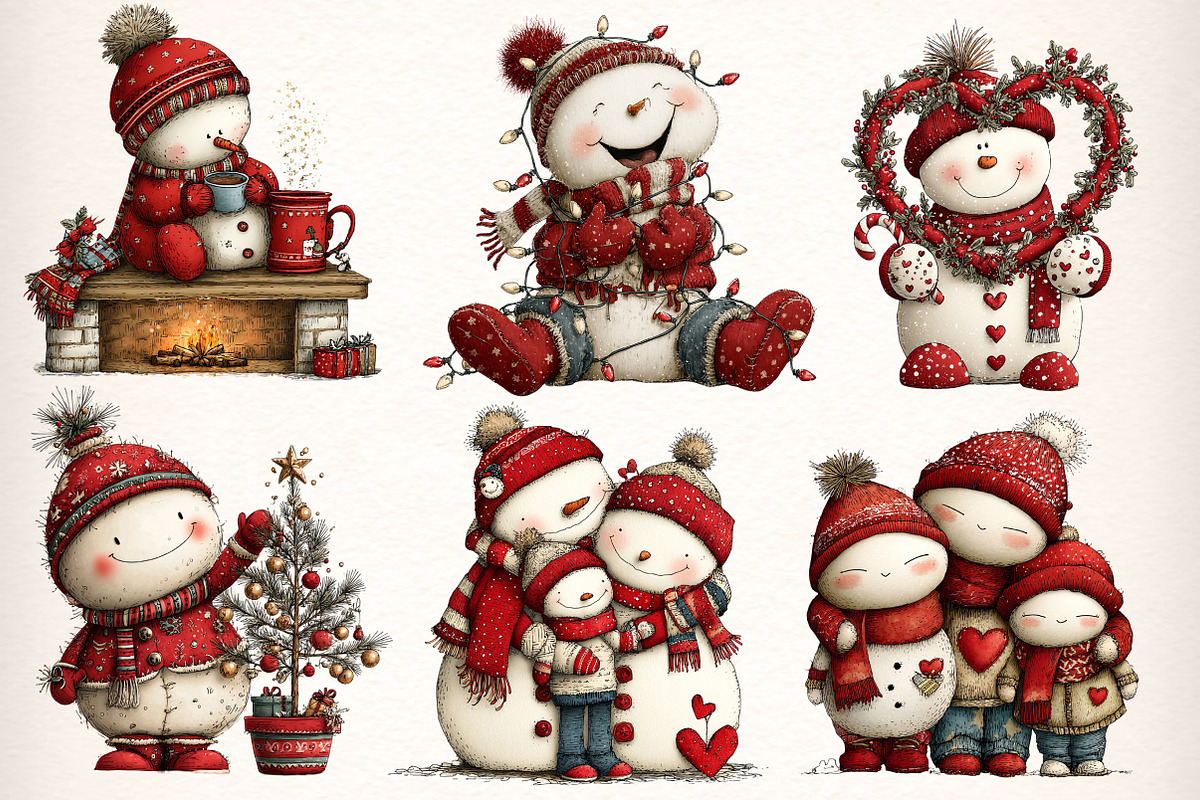 Whimsical Christmas Snowman Clipart, an Illustration by Dream Creation (Photo 2 of 9)