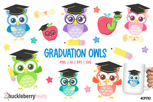 Graduation Owls Clipart and SVG Set