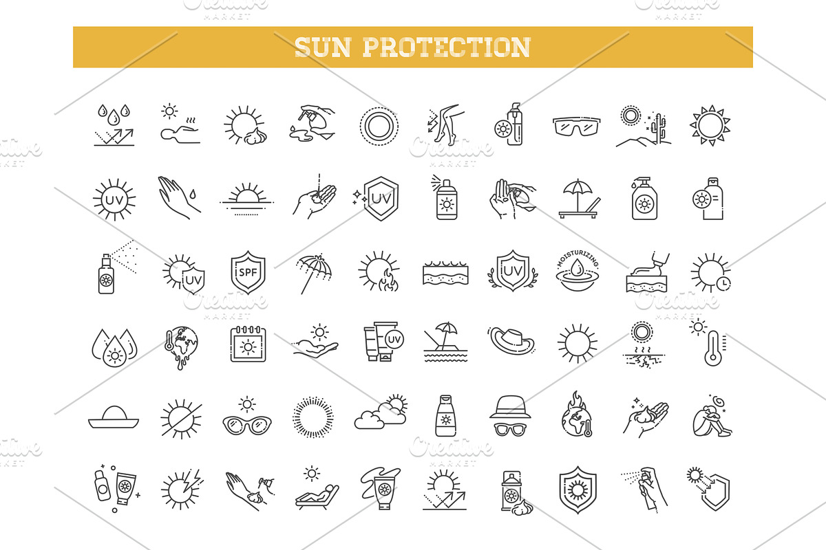 Sun Protection icons. UV protection, an Object Illustration by Tettygreen