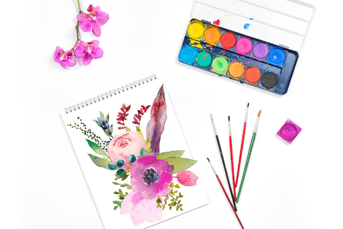 Watercolor flower bundle, an Illustration by GraphicRain (Photo 9 of 9)