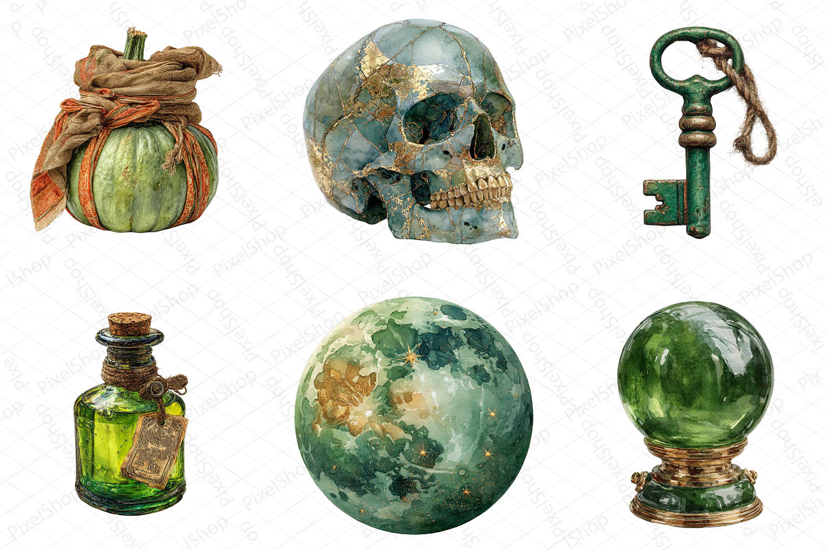 Antique Green Halloween Clipart, an Illustration by DreamPrint404 (Photo 4 of 5)