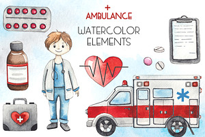 Ambulance. Watercolor Collection