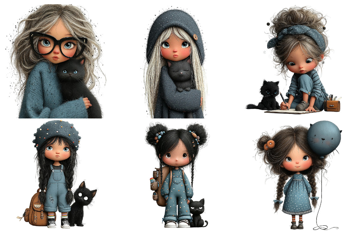 Quirky girl with cat Clipart, an Illustration by DreamArtGraphic (Photo 2 of 4)