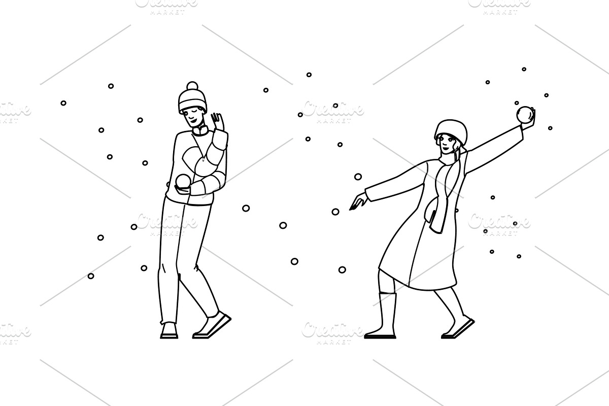 happy snowball fight couple vector, a Person Illustration by pikepicture