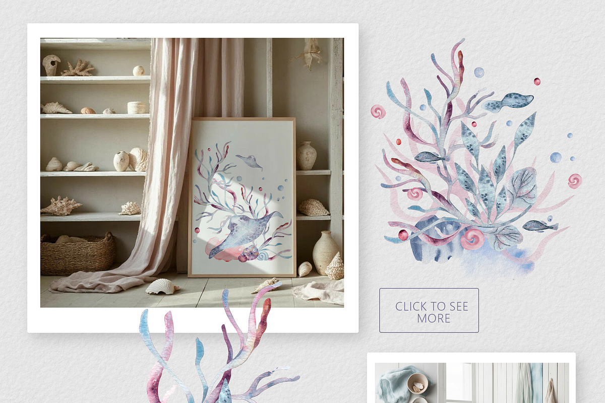 Ocean plants watercolor animals set, an Illustration by Kate Lanbina (Photo 7 of 19)