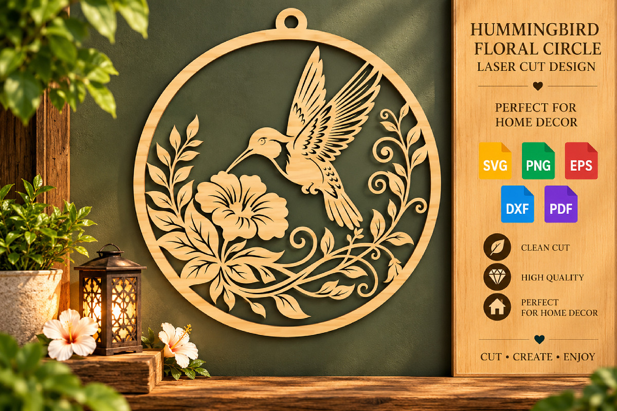 Hummingbird Floral Laser Cut SVG, an Object Graphic by DreamCafeArt (Photo 1 of 3)