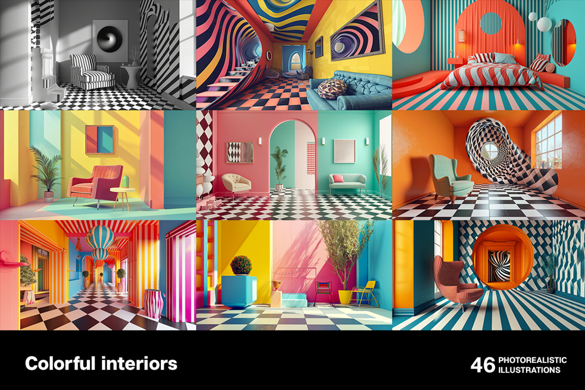 Colorful interiors. 46 images, a Decorative Illustration by Handmadefont (Photo 4 of 11)
