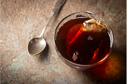 Tea bag in a glass cup, a Food & Drink Photo by piter.goskov