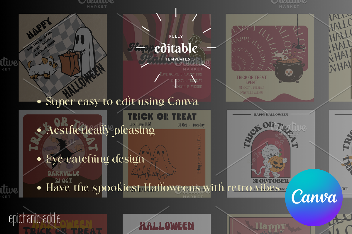 Retro Halloween Insta posts template, a Social Media Template by Epiphanic Addie (Photo 3 of 5)