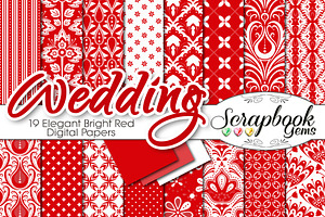 Red Floral Damask Digital Papers