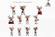 Quirky Reindeer Clipart, a Seasonal Illustration by EllyandLima (Thumbnail 4 of 6)