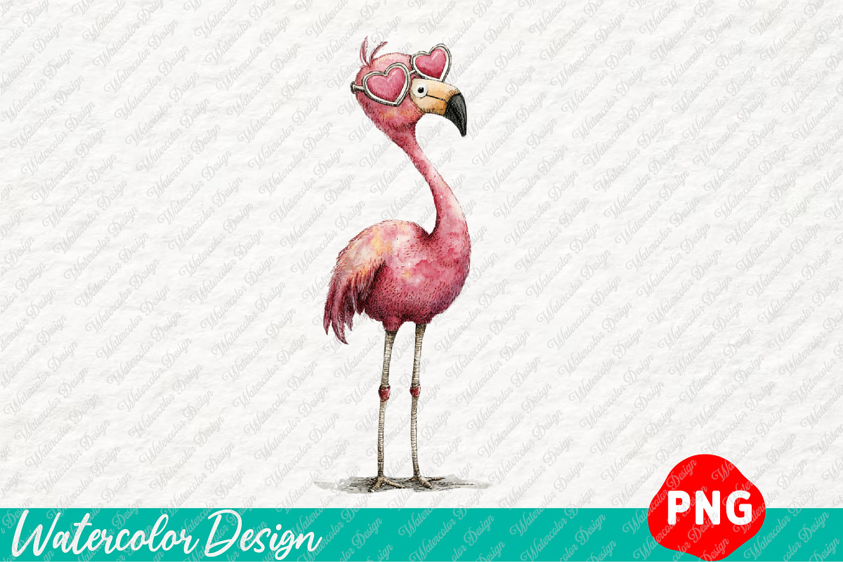 Whimsical Funny Valentines Flamingo, an Illustration by Watercolor design (Photo 4 of 8)