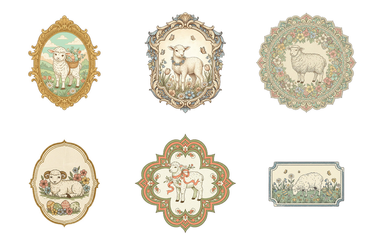 Vintage Easter Sheep Label Printable, an Illustration by SinaCreation (Photo 2 of 6)