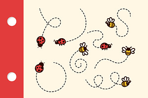 Cute Honeybee And Ladybug Trail