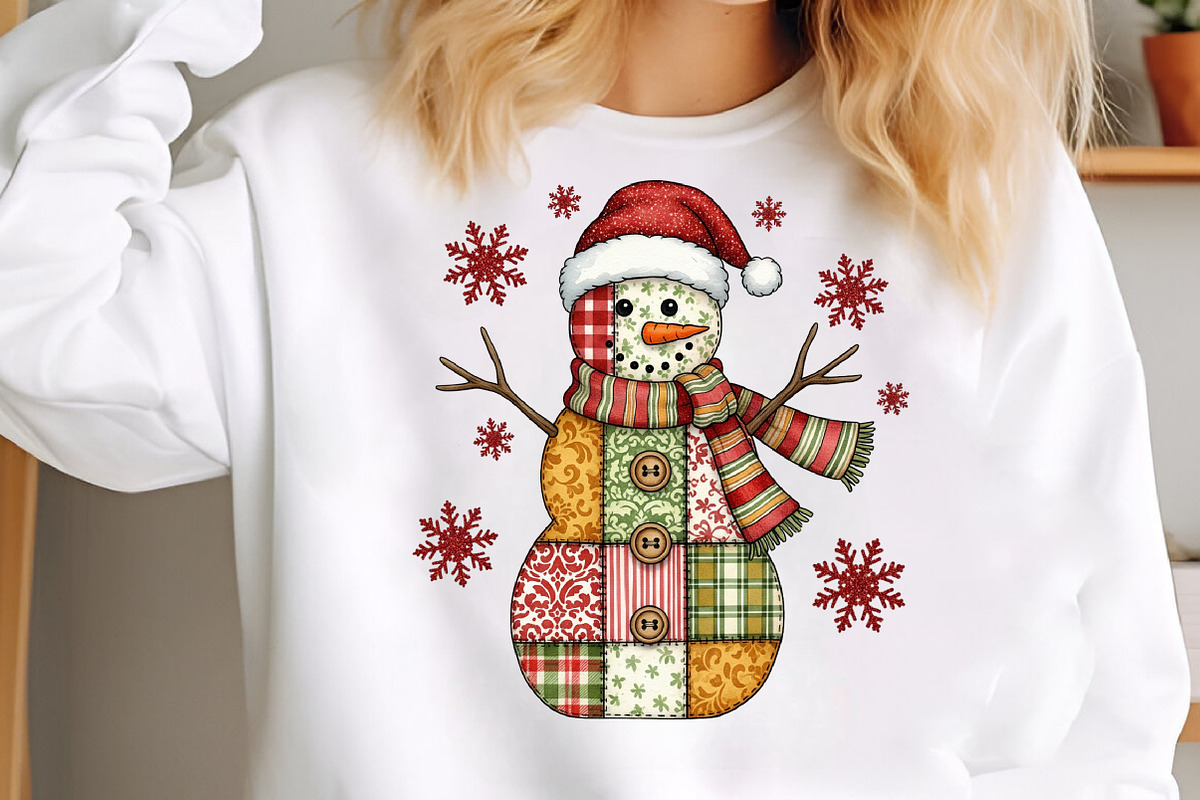 Patchwork Christmas Snowman PNG, an Illustration by SinaCreation (Photo 2 of 7)