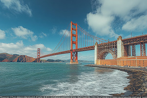 Golden Gate Bridge stretches across, a Photo by Tanuart