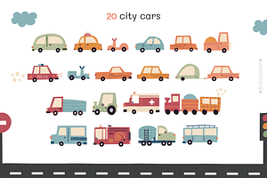 City Cars Hand Drawn Clipart Set