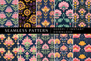 10 Pashmina Petals Seamless Patterns, a Pattern Graphic by Inknfolly