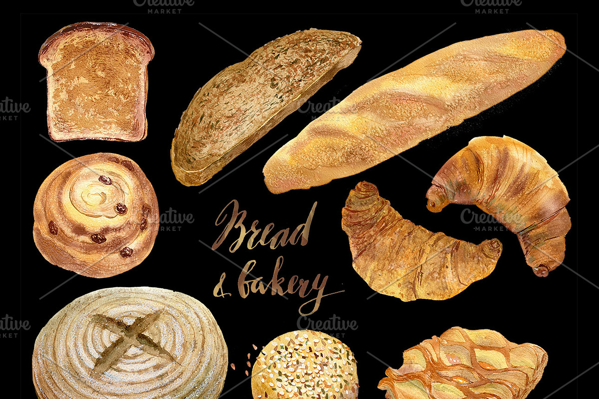 Watercolor bakery, bread collection, an Object Graphic by Natasha Koltsova (Photo 2 of 2)