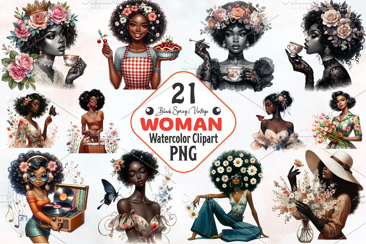Black Spring Vintage Woman Cliparts, a Person Illustration by RobertsArt (Photo 1 of 9)