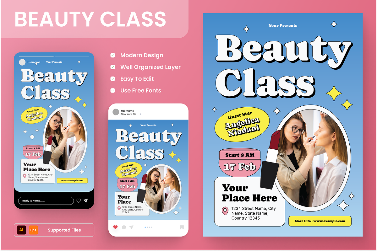 Beauty Class Flyer Set, a Flyer Template by Annora Studio (Photo 1 of 6)