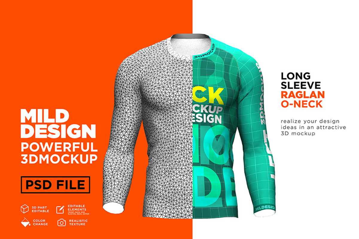 Raglan T-Shirt - 3D Mockup (Long), a Shirt Mockup by Mildstudio (Photo 1 of 7)