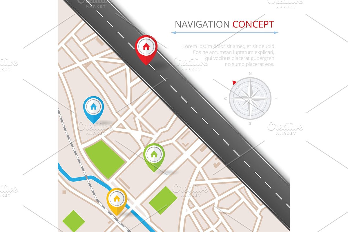 Navigation concept with pin pointer, a Technology Illustration by ...
