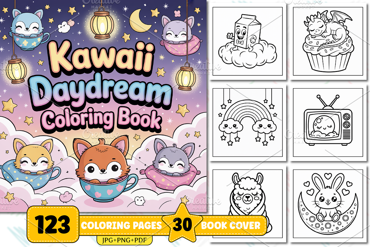 Kawaii Daydream Cute Coloring Book, an Education Illustration by Design Station (Photo 1 of 5)