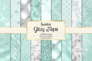 Glitzy Aqua Digital Paper