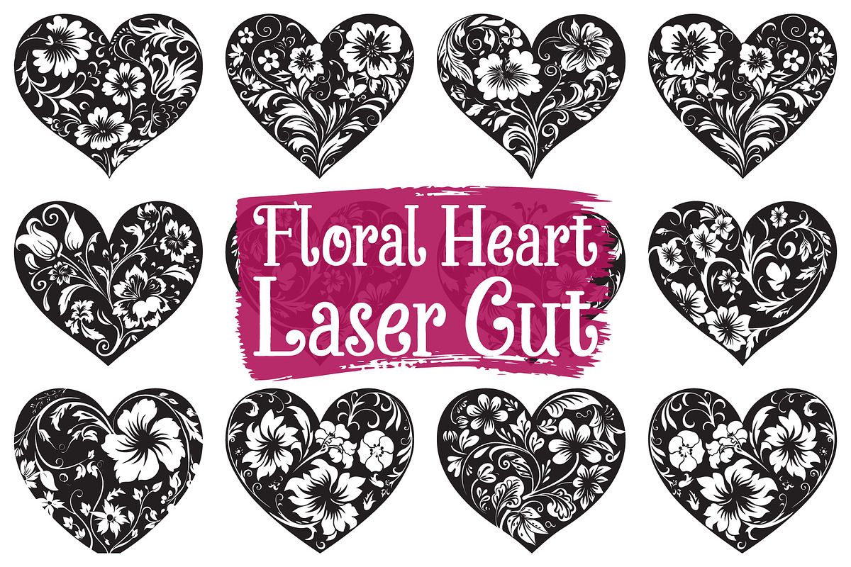 Elegant Botanical Heart Laser Cut, an Illustration by jahid234