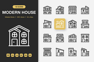 Modern House Outline Icons, an Outline Icon by Spacepixel Creative