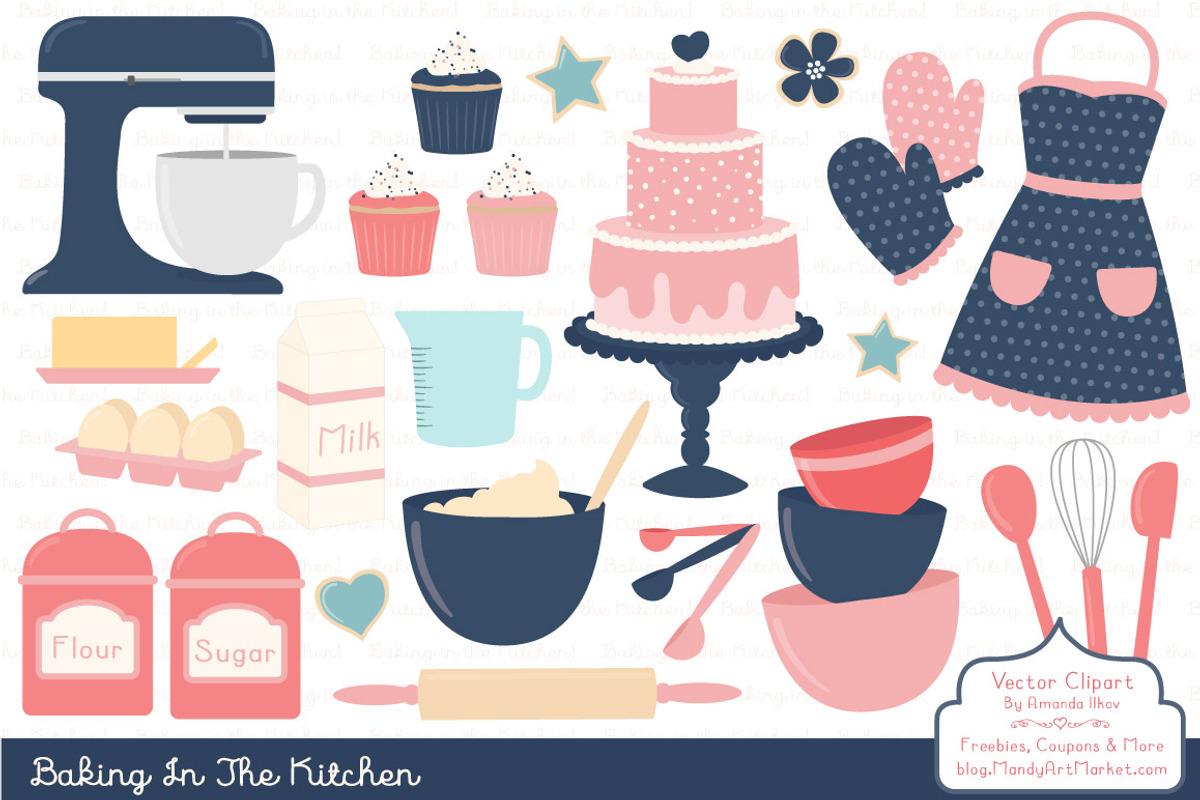 Navy & Pink Baking Clipart, an Illustration by Amanda Ilkov (Photo 1 of 4)