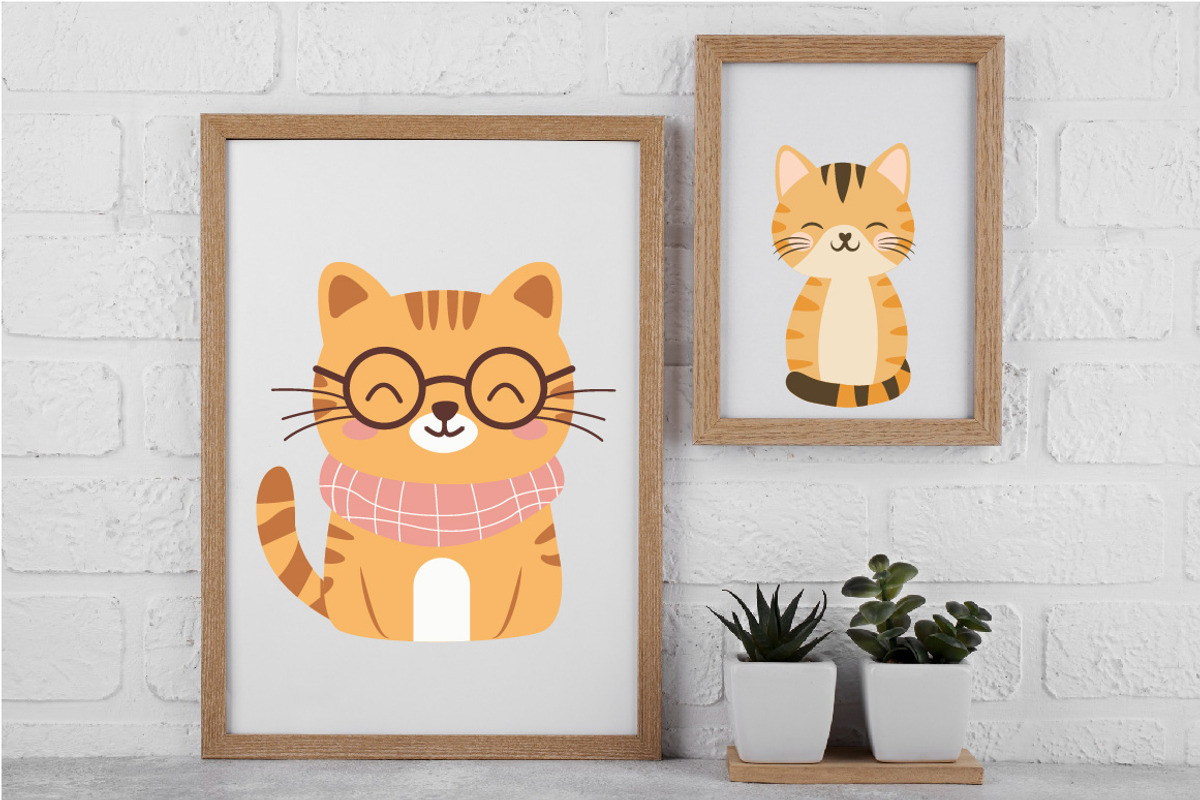 5 Cute Smiling Cats Illustration Set, an Animal Illustration by jongcreative (Photo 4 of 4)