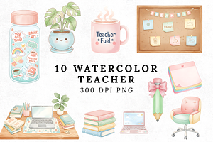 Watercolor Teacher Clipart PNG Bundl, an Industrial Photo by Elegant_Studio44