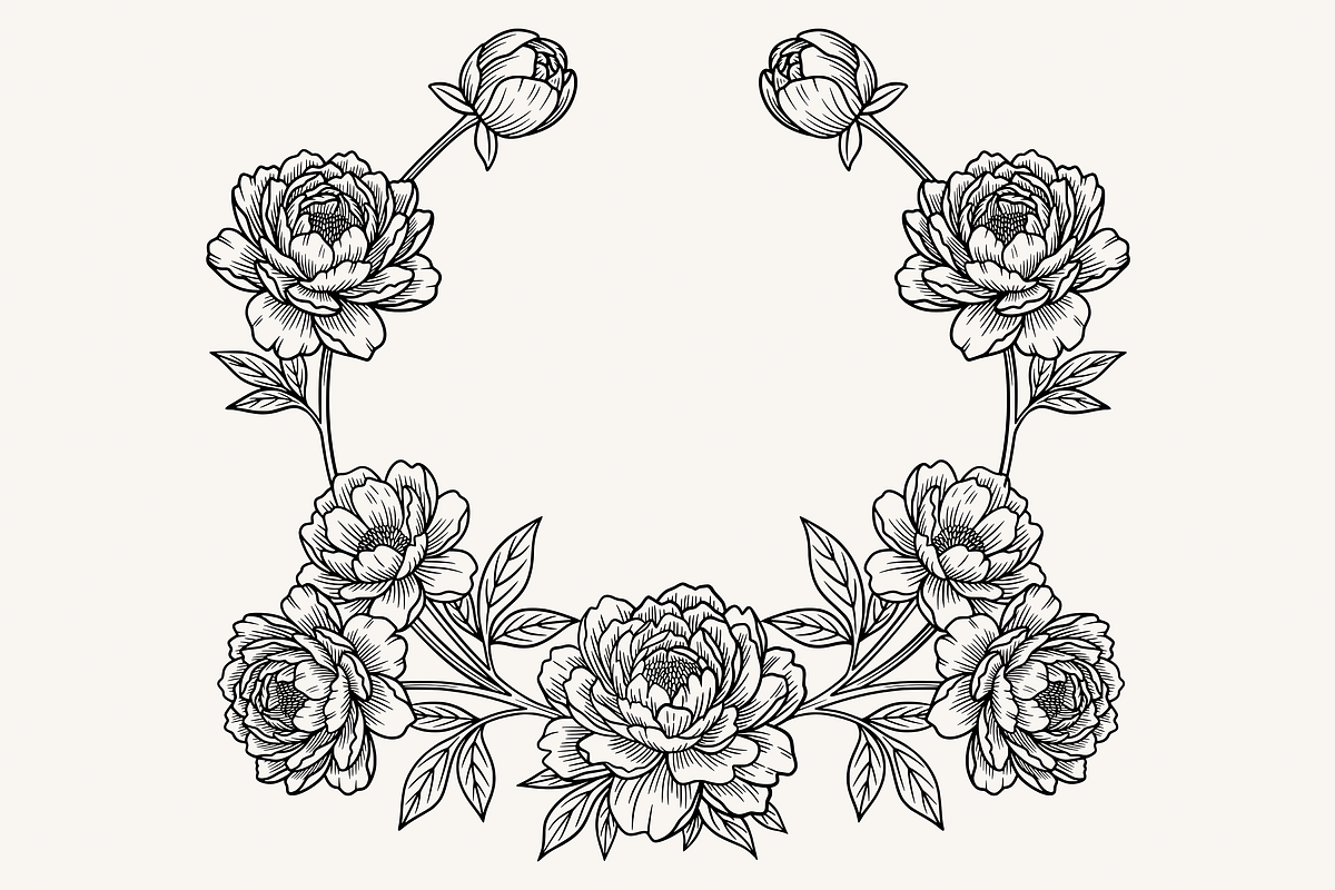 Peony Flower Line Art Illustration, a Decorative Illustration by Kusumaillustration (Photo 9 of 15)