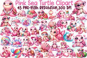 Pink Sea Turtle Clipart, an Illustration by Sublimation Artist