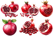 Pomegranate Watercolor Cliparts, an Illustration by Designworld (Thumbnail 5 of 7)