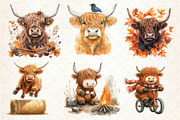 Autumn Funny Highland Cow Clipart, an Illustration by Dream Creation (Thumbnail 5 of 6)