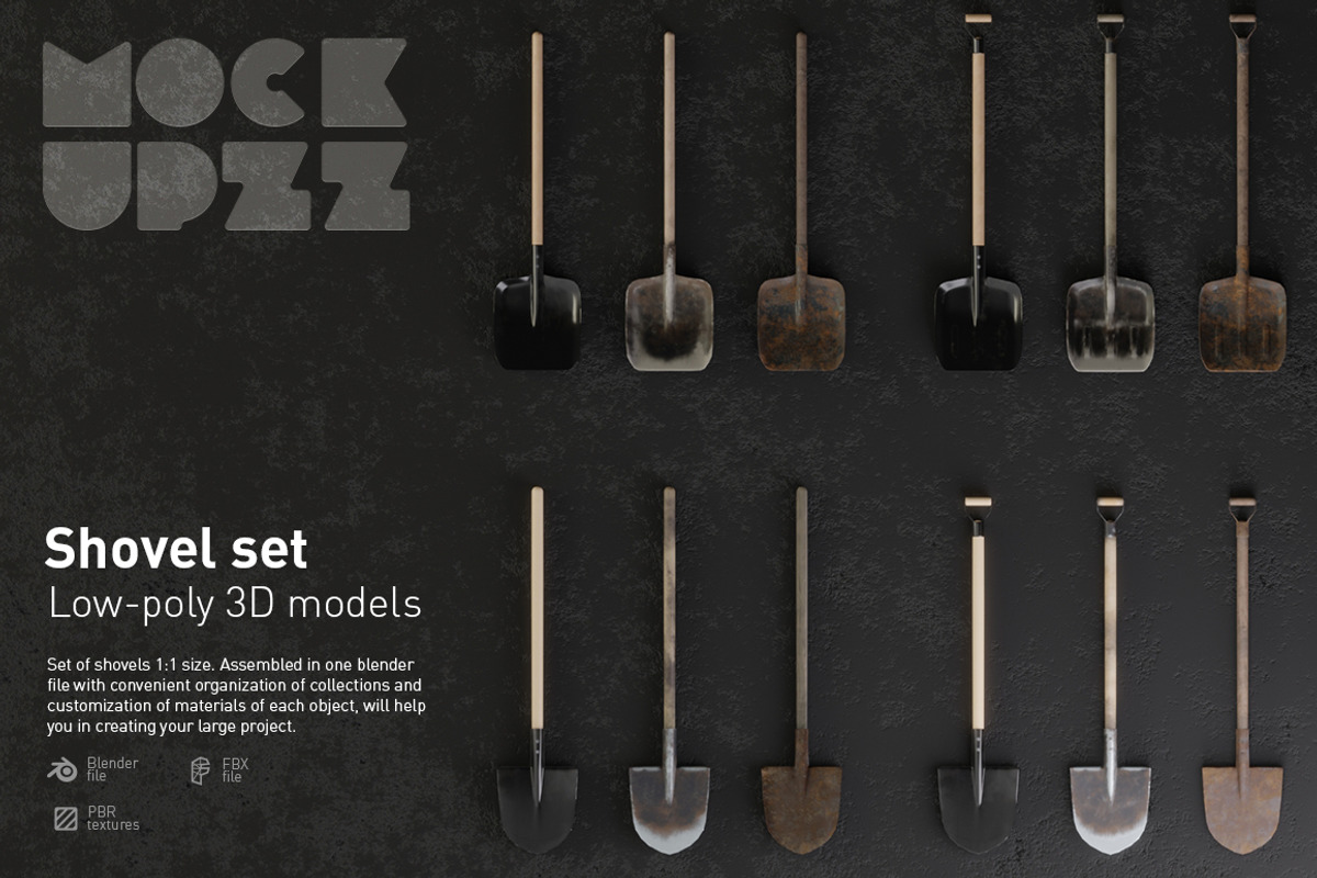 Shovel Set, an Object 3D Model by mockupzz (Photo 1 of 9)