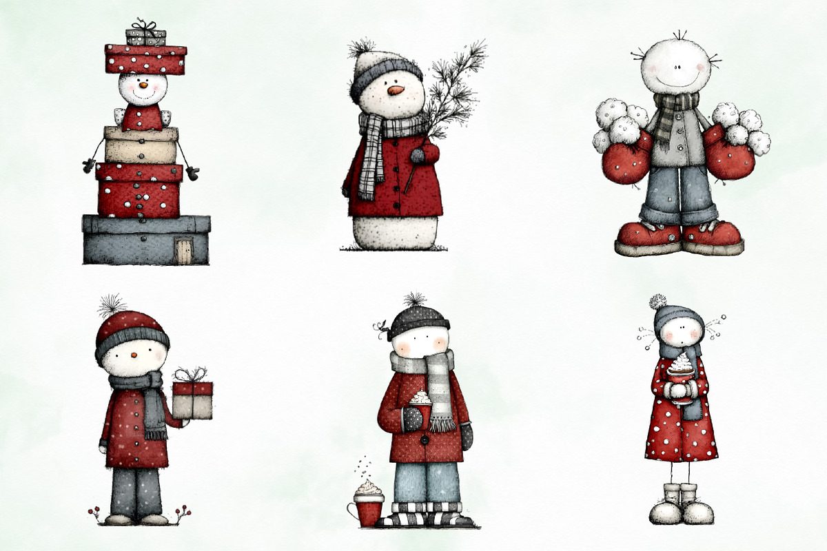 Whimsical Quirky Snowman Clipart, an Illustration by Creative Art (Photo 3 of 13)