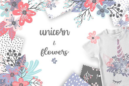 Cute Unicorn and Flowers for kids