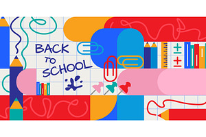 Colorful back to school geometric, an Education Illustration by art PVP - market