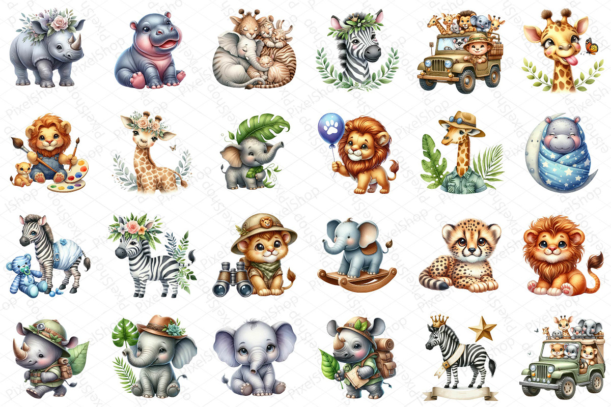Safari Animals Watercolor Clipart, an Illustration by DreamPrint404 (Photo 3 of 5)