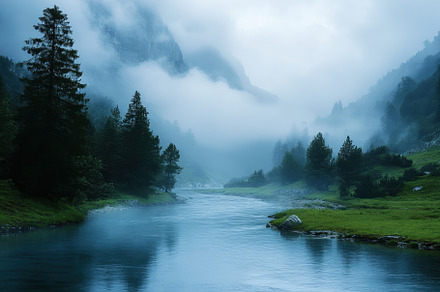 Fog drapes over a tranquil river win, a Photo by Iftikhar Alam