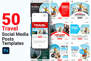 50 Travel social media set, a Poster Template by Design.wala