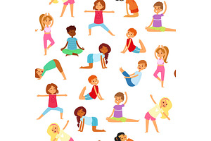 Yoga kids seamless pattern, girls