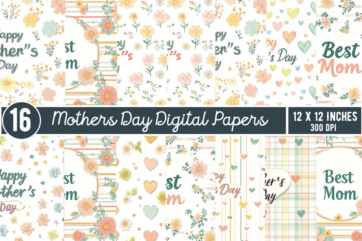 Mothers Day Digital Paper, Mothers D, an Illustration by GatewayDesign (Photo 3 of 3)