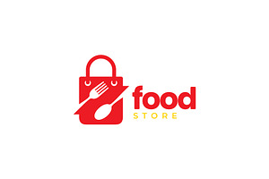 shopping bag fork spoon food logo, a Branding & Logo Template by devastd
